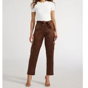 Sofia Jeans Women's Tapered High Rise Satin Cargo Pants Dark Brown Size 12